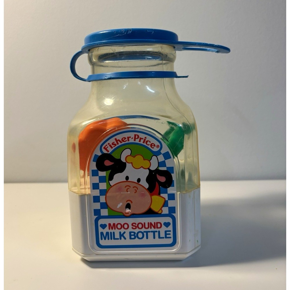 Fisher-Price Vintage Moo Sound Milk Bottle Toy 1033 Stacking Discs Farm NO SOUND